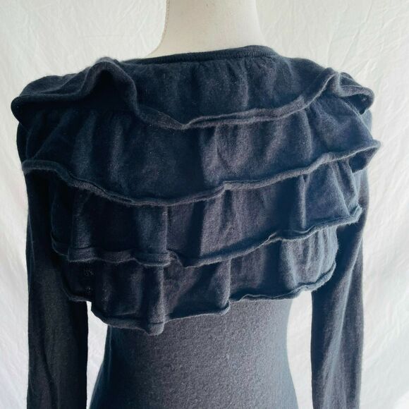 Karoo 100% Cashmere Sweater Knit Black Ruffle Back Long Sleeve Scoop Neck Size S - Picture 5 of 9